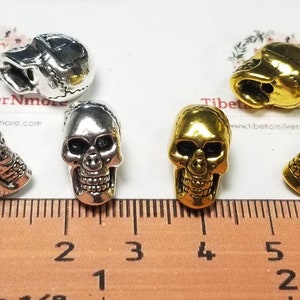 5 pcs per pack 14x12x9mm top to the bottom drilled Regular Hole Beads Skull Antique Silver or Gold Lead free Pewter.