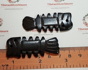 2 pcs of approx. 50x21mm one side Hand-carved Black dyed Fish Bone Cow Bone