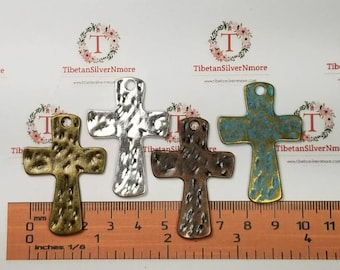 4 pcs per pack 44x30mm top drilled Hammered Cross Pendant color to choose Lead Free Pewter