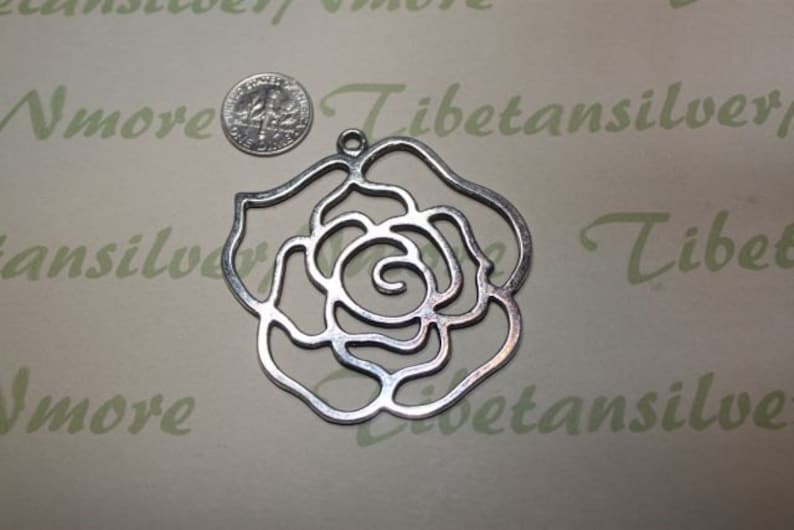 3 pcs per pack 56mm Large Rose Flower Cuts Pendant Antique Silver Finish Lead free Pewter