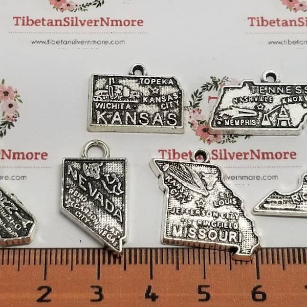 8 pcs per pack US States Charm to choose in antique Silver Lead Free Pewter