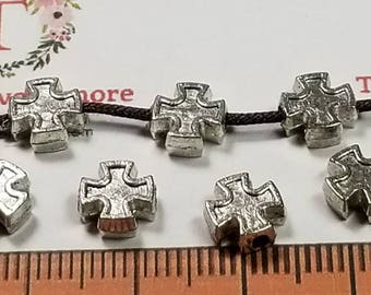 30 pcs per pack 7mm Reversible Square Cross Bead in Antique Silver Lead fre Pewter