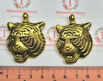 2 pcs per pack 45x34mm Tiger Head Pendant in Antique Gold Lead free Pewter