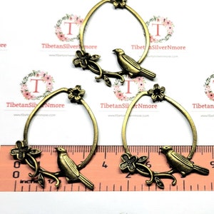 6 pcs per pack 45x35mm Bird in Ring Cage Charm Antique Bronze Finish Lead Free Pewter