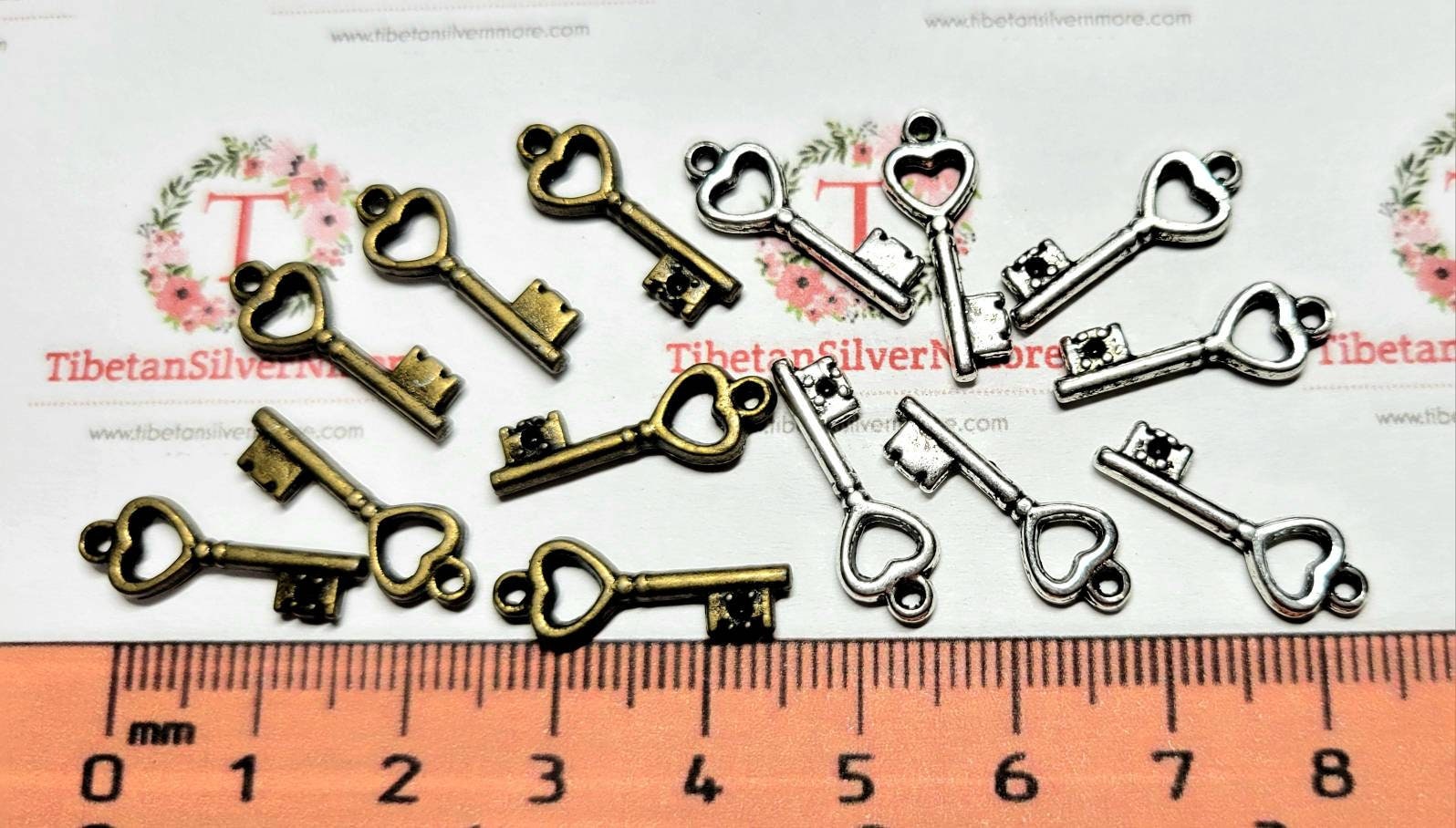 36 Pcs 20x6mm Tiny Skeleton Key Charm Antique Silver or