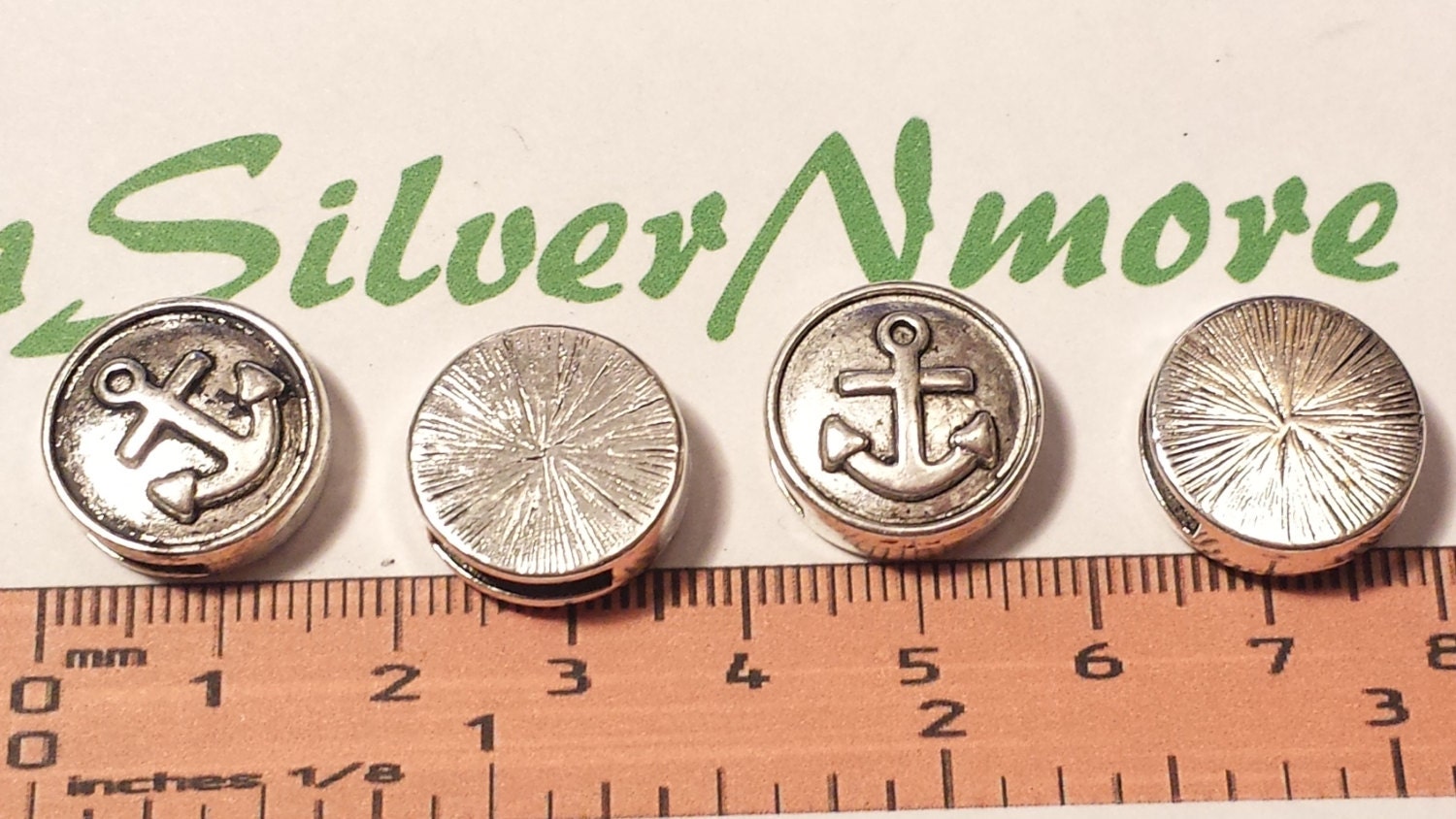 1パックあたり6個 16 mm アンカー ラウンド スライド コイン ビーズ 左から右に穴あけ加工 アンティーク シルバー仕上げ 鉛フリー ピューター