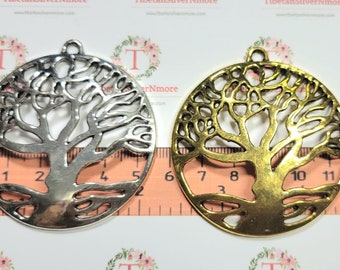 2 pcs per pack 60x56mm Tree of Life with hands Pendant Antique Silver Lead free Pewter.