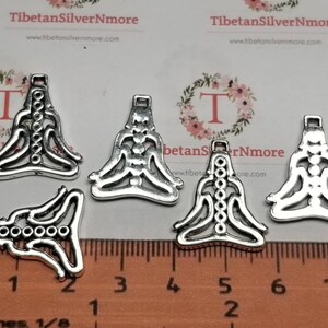 10 pcs per pack 22x18mm Chakra Yoga sitting position Charm Antique Silver Finish Lead free Pewter image 6