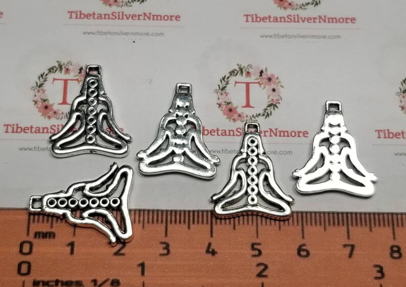 10 pcs per pack 22x18mm Chakra Yoga sitting position Charm Antique Silver Finish Lead free Pewter image 6