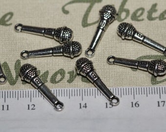 16 pcs per pack of 25x5mm Microphone Charm Antique Silver Finish Lead Free Pewter