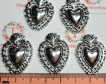 6 pcs per pack 29x22mm Sacred Heart charm Antique Silver Lead free Pewter
