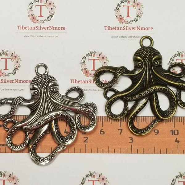 2 pcs per pack 58x56mm Large Octopus Pendant Antique Silver or Bronze Finish Lead Free Pewter