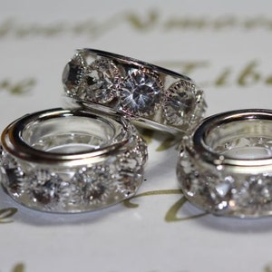 Clearance as is 4 pcs per pack 28x11mm & 18mm Opening Hole Copper Silver Plated Rhinestone Large Hole Tube Silver