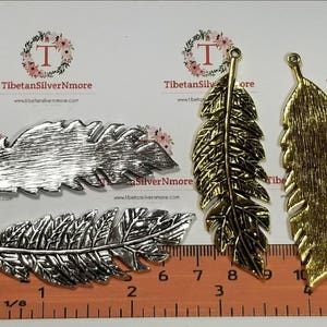 2 pcs per pack 71x22mm Antique Gold or Silver Large Fern leaf Lead Free Pewter. image 2