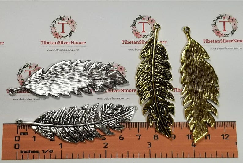 2 pcs per pack 71x22mm Antique Gold or Silver Large Fern leaf Lead Free Pewter. image 2