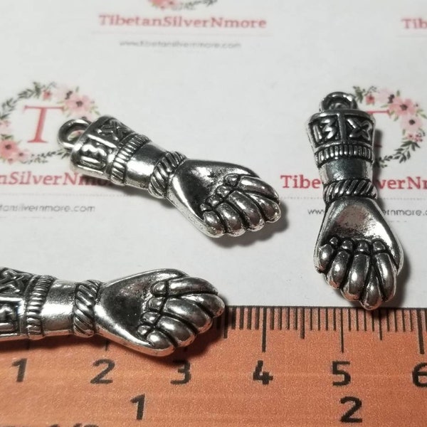 4 pcs per pack 34x12mm Brazilian Figa Fist Hand Charms Antique Silver Lead Free Pewter