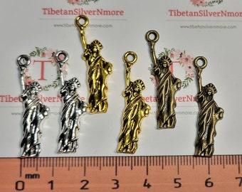 14 pcs per pack 30x6mm New York Statue of Liberty Charms Antique Silver, Gold or Bronze Lead free Pewter.