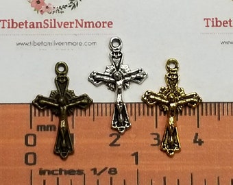 26 pcs per pack 23x14mm tiny Crucifix Charm Antique Gold, Bronze or Silver Finish Lead Free Pewter