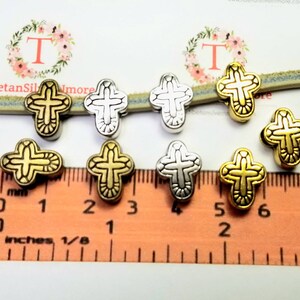 12 pcs per pack 14x10mm Reversible Cross 6mm large hole Bead in Antique Silver, Bronze or Gold Lead Free Pewter image 3