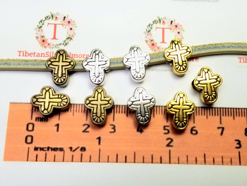 12 pcs per pack 14x10mm Reversible Cross 6mm large hole Bead in Antique Silver, Bronze or Gold Lead Free Pewter image 3