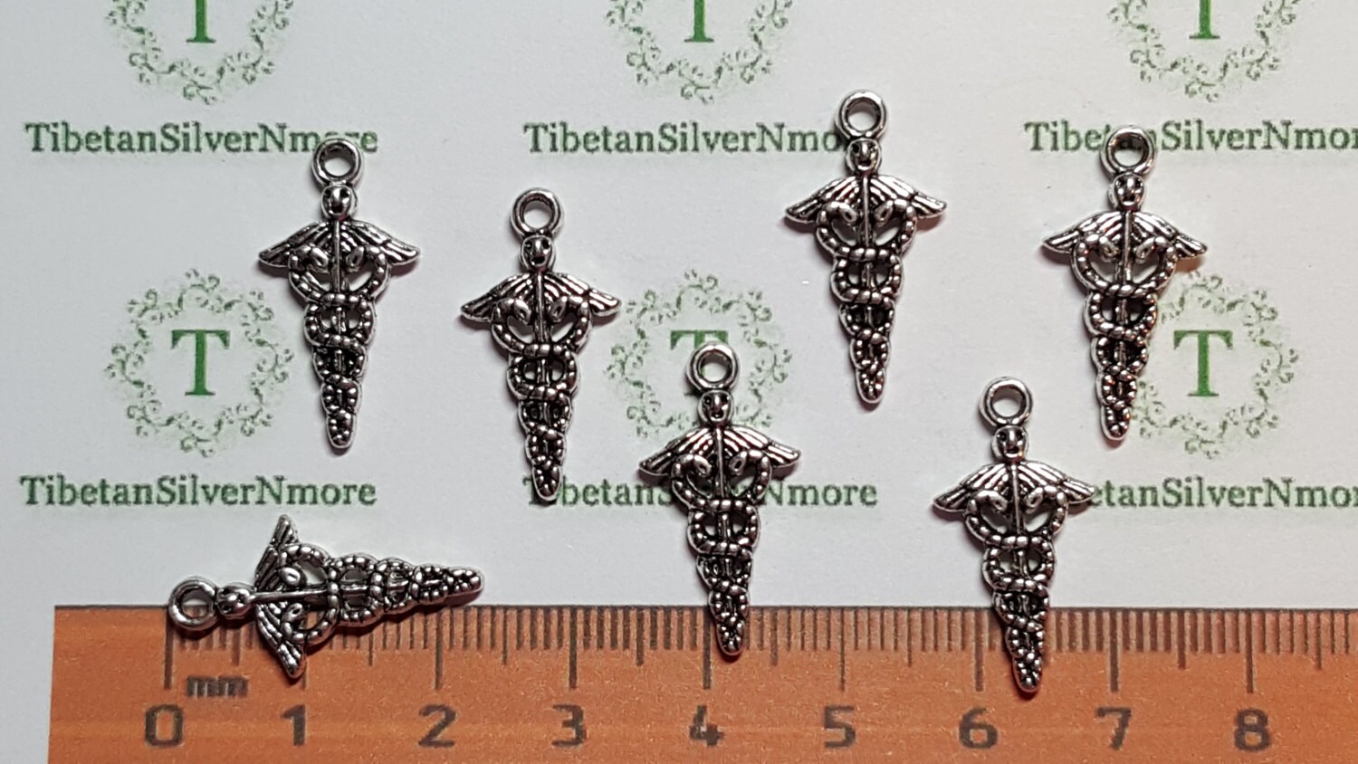 24 Pcs per Pack 23x11mm Caduceus Medical Symbol Charm  display picture 2