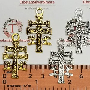 7 pcs per pack 35x20mm Medium Caravaca Cross Antique Gold or Silver Lead Free Pewter.