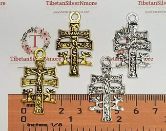 7 pcs per pack 35x20mm Medium Caravaca Cross Antique Gold or Silver Lead Free Pewter.