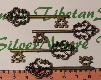 6 Stück pro Packung 58x18mm Skelett Schlüssel Charm Antik Silber oder Bronze Finish Bleifrei Zinn