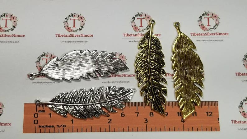 2 pcs per pack 71x22mm Antique Gold or Silver Large Fern leaf Lead Free Pewter. image 5