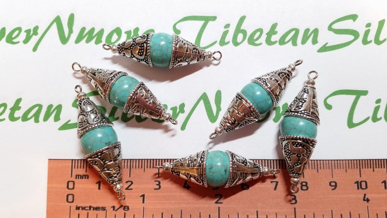4 pcs per pack 42x11mm Double Cone Turquoise Link Connector Findings Antique Silver Finish Lead free Pewter