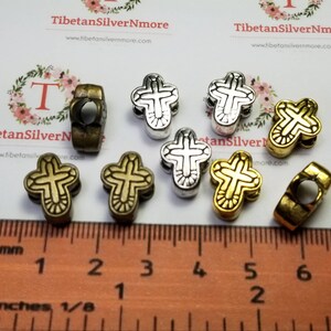 12 pcs per pack 14x10mm Reversible Cross 6mm large hole Bead in Antique Silver, Bronze or Gold Lead Free Pewter image 4