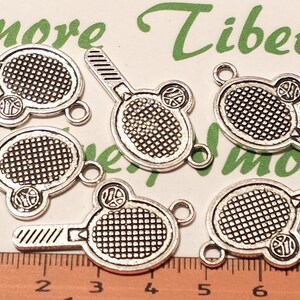 10 pcs per pack 36x20mm Tennis Rackets with Ball Antique Silver Lead free Pewter.