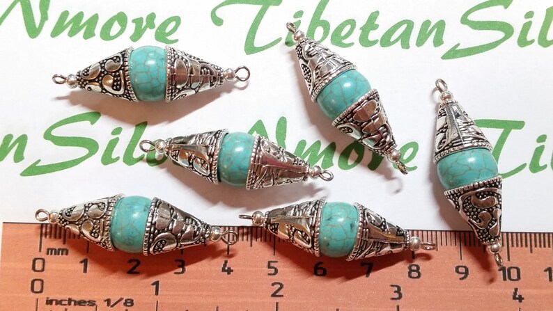 4 pcs per pack 42x11mm Double Cone Turquoise Link Connector Findings Antique Silver Finish Lead free Pewter