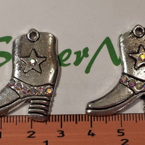 4 pcs per pack 33x27mm Medium Clear or AB Rhinestone with Star Cowboy Boot Charm Antique Silver Finish Lead Free Pewter