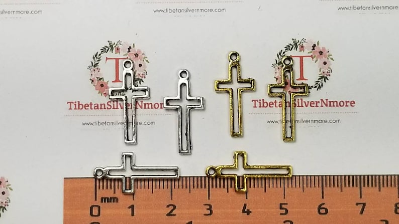 24 pcs per pack 22x10mm Small Cut Out Cross Charm in Antique Silver or Gold Lead free Pewter
