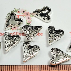 24 pcs per pack 12x10mm Laugh Live Love Heart shape Double strands Beads Antique Silver Lead Free Pewter