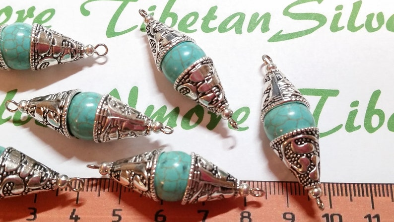 4 pcs per pack 42x11mm Double Cone Turquoise Link Connector Findings Antique Silver Finish Lead free Pewter