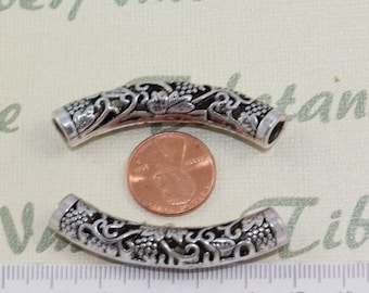 2 pcs per pack 55x13mm & 6mm Reversible Large Hole Filigree Tube Antique Silver Finish Lead Free Pewter