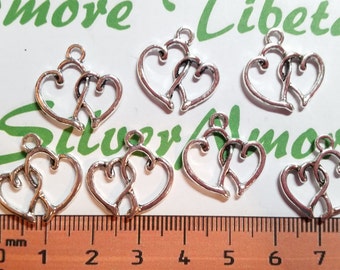 1パック24個入り 19 mm カットアウトハートチャーム アンティーク
