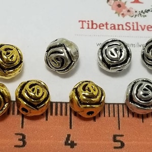 20 pcs per pack 7mm reversible Rose flower Antique Silver or Gold Finish Lead Free Pewter.
