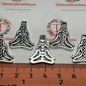 10 pcs per pack 22x18mm Chakra Yoga sitting position Charm Antique Silver Finish Lead free Pewter image 2