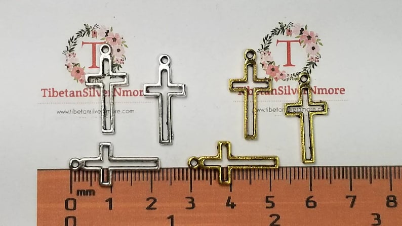 24 pcs per pack 22x10mm Small Cut Out Cross Charm in Antique Silver or Gold Lead free Pewter