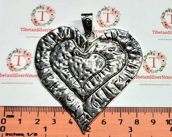1 pcs per pack 75x65mm Extra Large Hammered Heart with bail Antique Silver Lead free Pewter