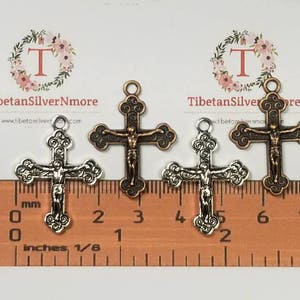 12 pcs per pack 28x21mm One side Crucifix Charm Antique Silver or Copper Finish Lead Free Pewter image 2