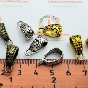 20 pcs per pack 14x7mm Stamped Fancy Bail in Antique Silver, Gold or Bronze Lead Free Pewter