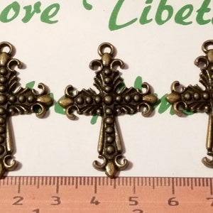 4 pcs per pack 39x27mm Fleur de Lis Cross Charm Antique Bronze Finish Lead Free Pewter