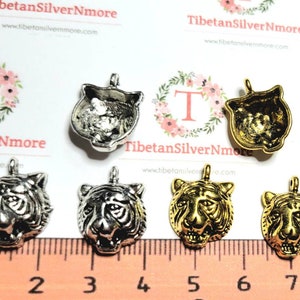 14 pcs per pack 15mm Tiger Head Pendant in Antique Silver or Gold Lead free Pewter