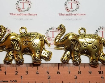 2 pcs per pack 56x36mm one side Pendant Antique Gold Finish Lead Free Pewter Large Elephant