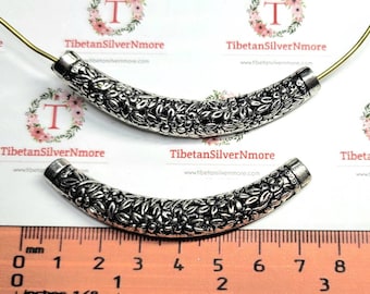 2 pcs per pack 70x10mm & 4mm opening hole Reversible Large Hole Filigree Tube Antique Silver Finish Lead Free Pewter