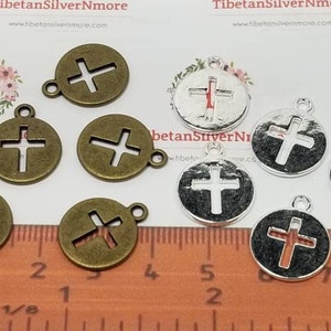 14 pcs per pack of 14mm Plain cut out Cross Coin Pendant in Silver, gold or Bronze tone Lead free Pewter